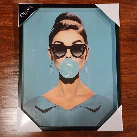Oliver Art Audrey Hepburn Blue Bubble Gum Barbie Style 16 x 20 Wall Art - Picture 1 of 3